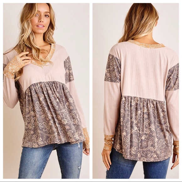 So Pretty Paisley Contrast Babydoll Tunic Top - Picture 3 of 6